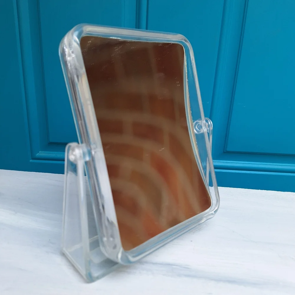 Lucite Mirror 10x Magnified Swivel Table Top Vanity Clear Acrylic Frame